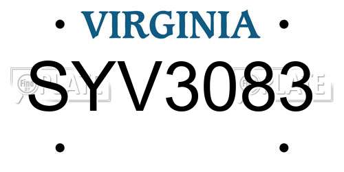 SYV3083 Virginia License Plate