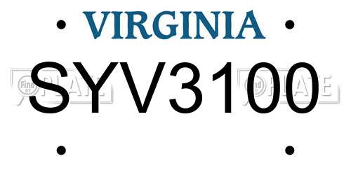 SYV3100 Virginia License Plate