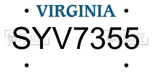 SYV7355 Virginia License Plate