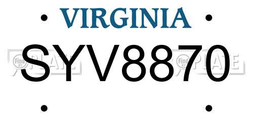 SYV8870 Virginia License Plate