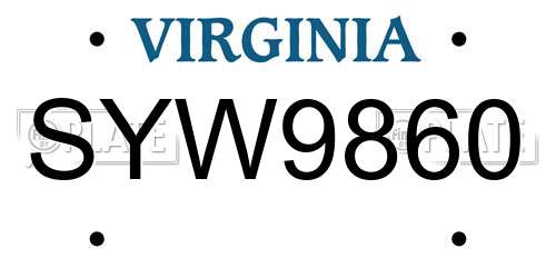SYW9860 Virginia License Plate