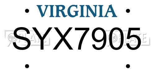 SYX7905 Virginia License Plate