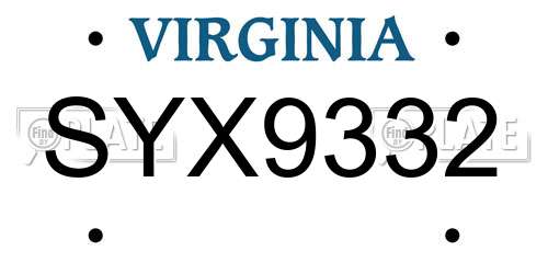 SYX9332 Virginia License Plate