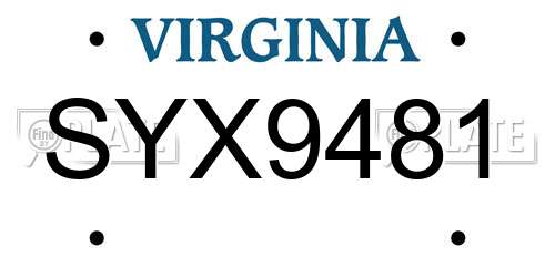SYX9481 Virginia License Plate