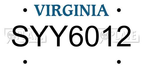 SYY6012 Virginia License Plate