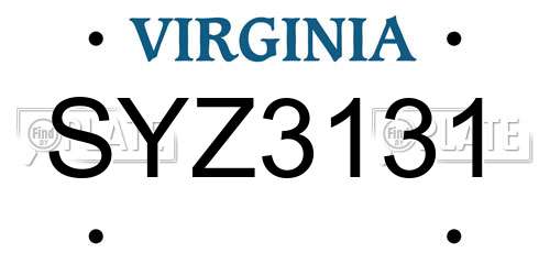 SYZ3131 Virginia License Plate