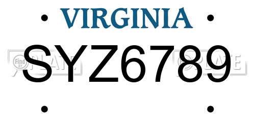 SYZ6789 Virginia License Plate