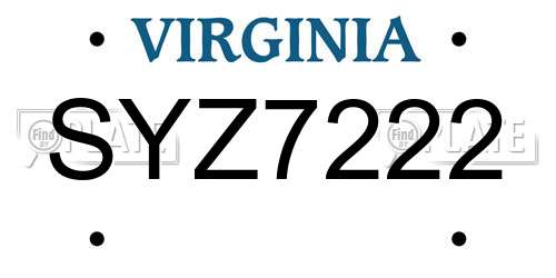 SYZ7222 Virginia License Plate