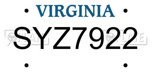 SYZ7922 Virginia License Plate