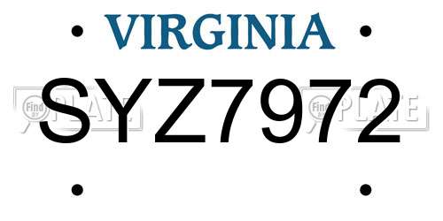 SYZ7972 Virginia License Plate