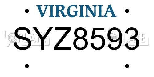 SYZ8593 Virginia License Plate