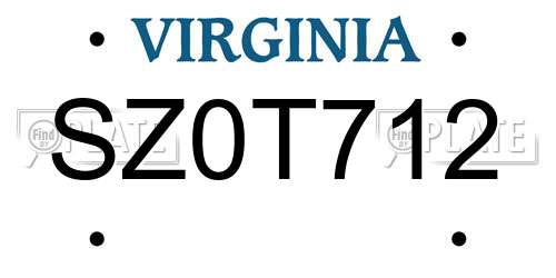 SZ0T712 Virginia License Plate