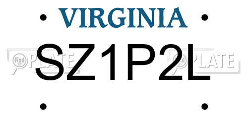 SZ1P2L Virginia License Plate