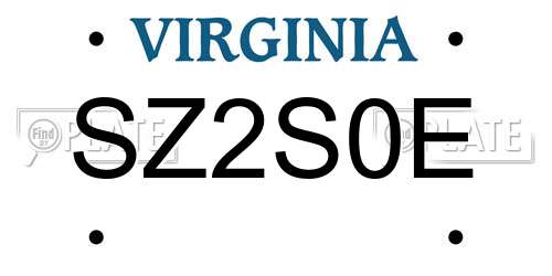 SZ2S0E Virginia License Plate