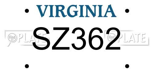 SZ362 Virginia License Plate
