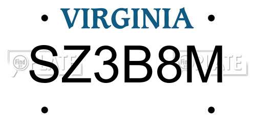 SZ3B8M Virginia License Plate