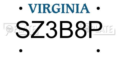 SZ3B8P Virginia License Plate