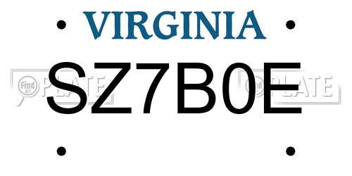 SZ7B0E Virginia License Plate
