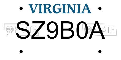SZ9B0A Virginia License Plate