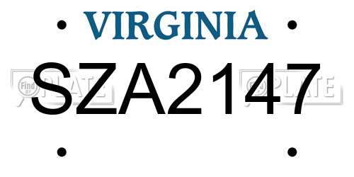 SZA2147 Virginia License Plate