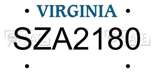 SZA2180 Virginia License Plate
