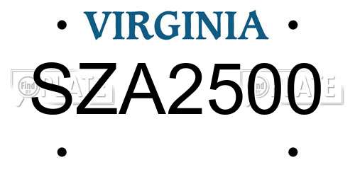 SZA2500 Virginia License Plate