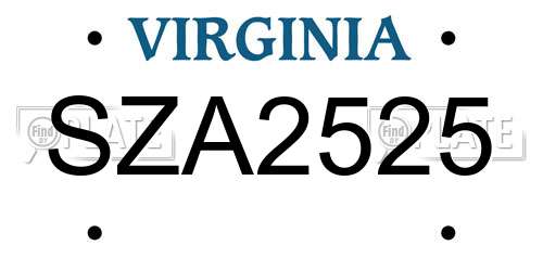 SZA2525 Virginia License Plate