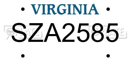 SZA2585 Virginia License Plate