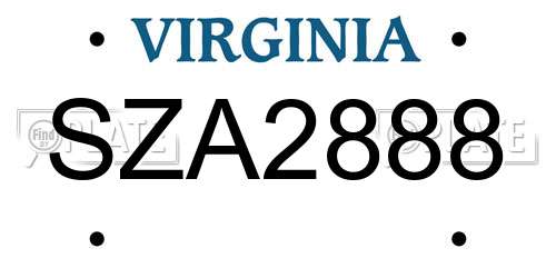 SZA2888 Virginia License Plate