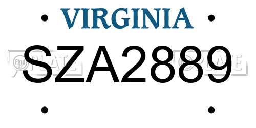 SZA2889 Virginia License Plate