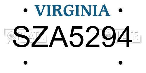 SZA5294 Virginia License Plate