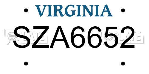 SZA6652 Virginia License Plate