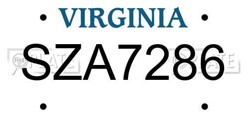SZA7286 Virginia License Plate