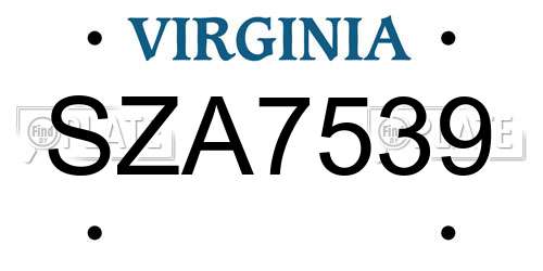 SZA7539 Virginia License Plate