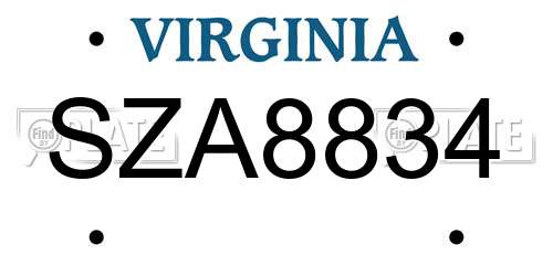SZA8834 Virginia License Plate