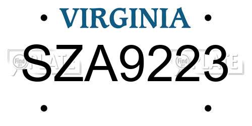 SZA9223 Virginia License Plate