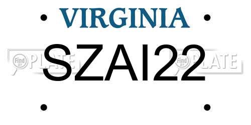 SZAI22 Virginia License Plate
