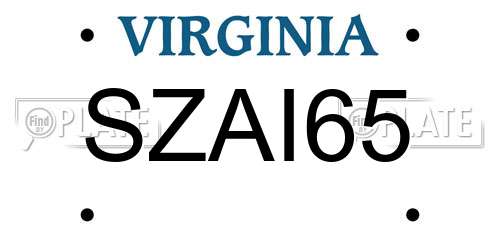 SZAI65 Virginia License Plate