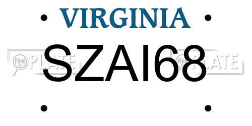SZAI68 Virginia License Plate