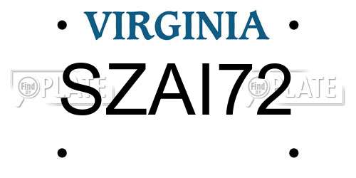 SZAI72 Virginia License Plate