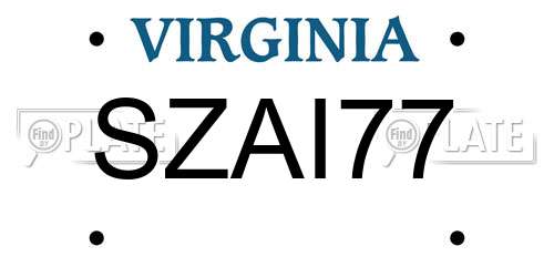 SZAI77 Virginia License Plate