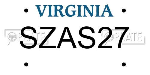 SZAS27 Virginia License Plate