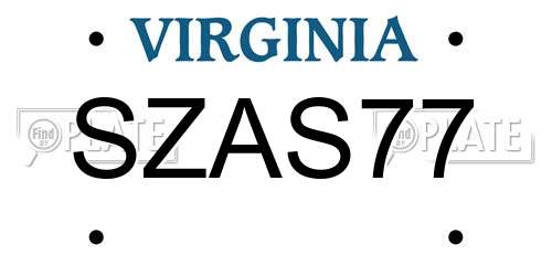 SZAS77 Virginia License Plate