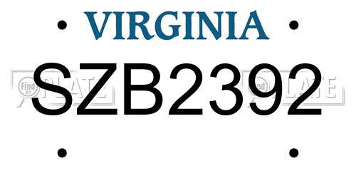 SZB2392 Virginia License Plate