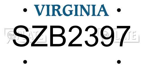 SZB2397 Virginia License Plate