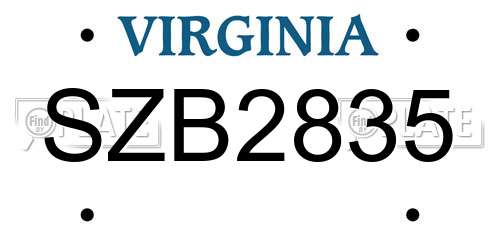 SZB2835 Virginia License Plate