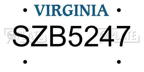 SZB5247 Virginia License Plate