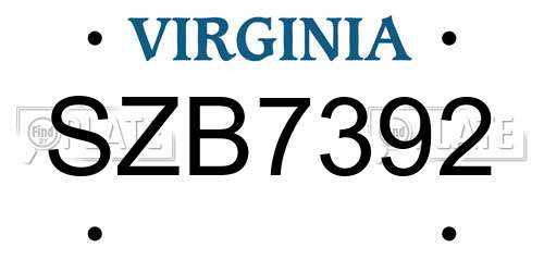 SZB7392 Virginia License Plate