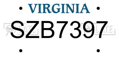 SZB7397 Virginia License Plate
