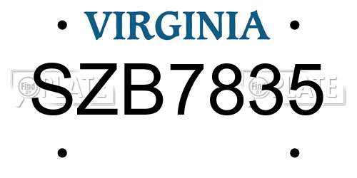 SZB7835 Virginia License Plate